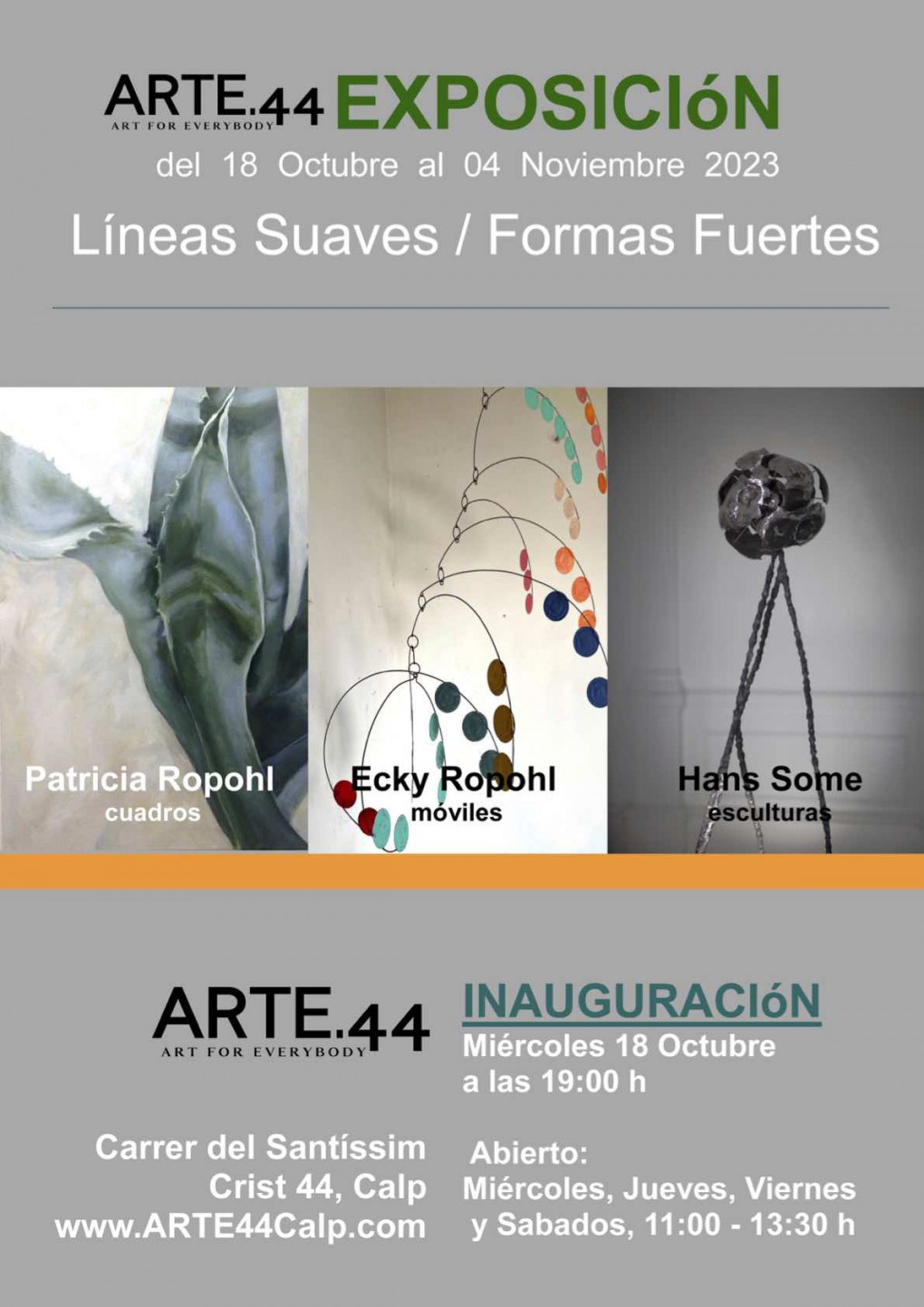 Invitacion Lineas Suaves-Formas Fuertes, exposicion @ Arte.44, Calpe/Spain, Hans Some, 2023 2023